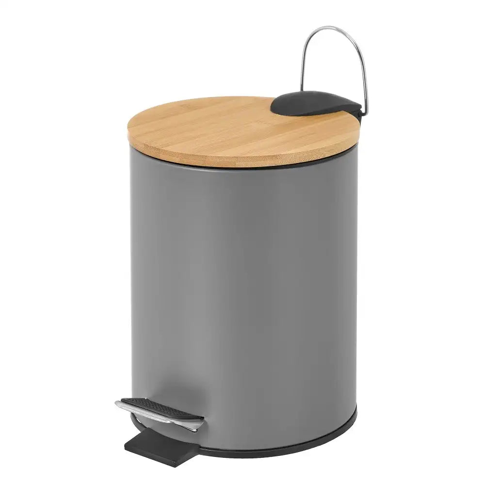 Papelera de baño de pedal de metal y tapa de bambú de 3 litros Lola Home