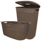 Curver - Cesto de ropa sucia multiusos, marrón, blanco o gris, asas laterales, resistente al agua y fácil de limpiar, plástico reciclado, cesta colada, diseño moderno y elegante, accesorios de hogar, limpieza y orden