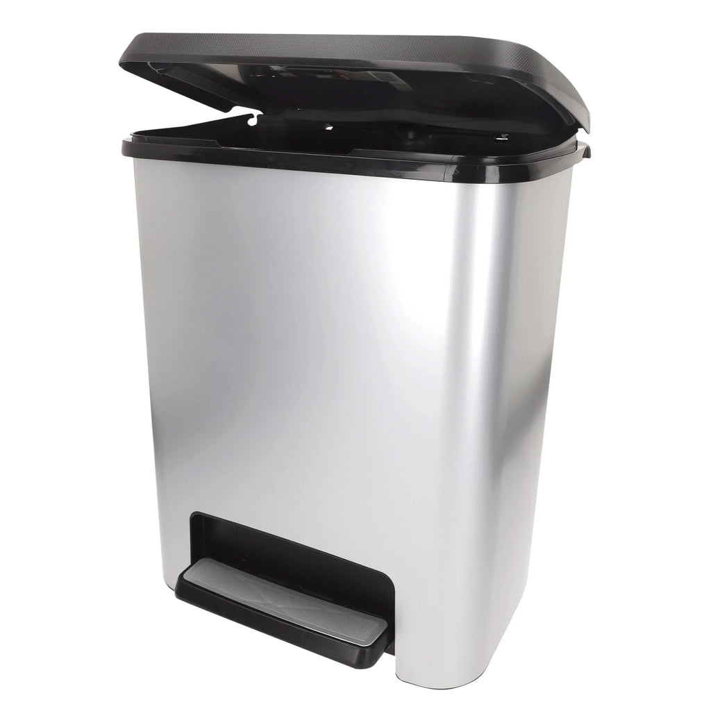 Curver - Cubo de basura Compatta 25L gris, diseño compacto y ancho, ideal para cocinas pequeñas o baños, soporte para bolsas, base extraíble fácil de limpiar, pedal removible para apertura higiénica, medidas 38x28x43 cm