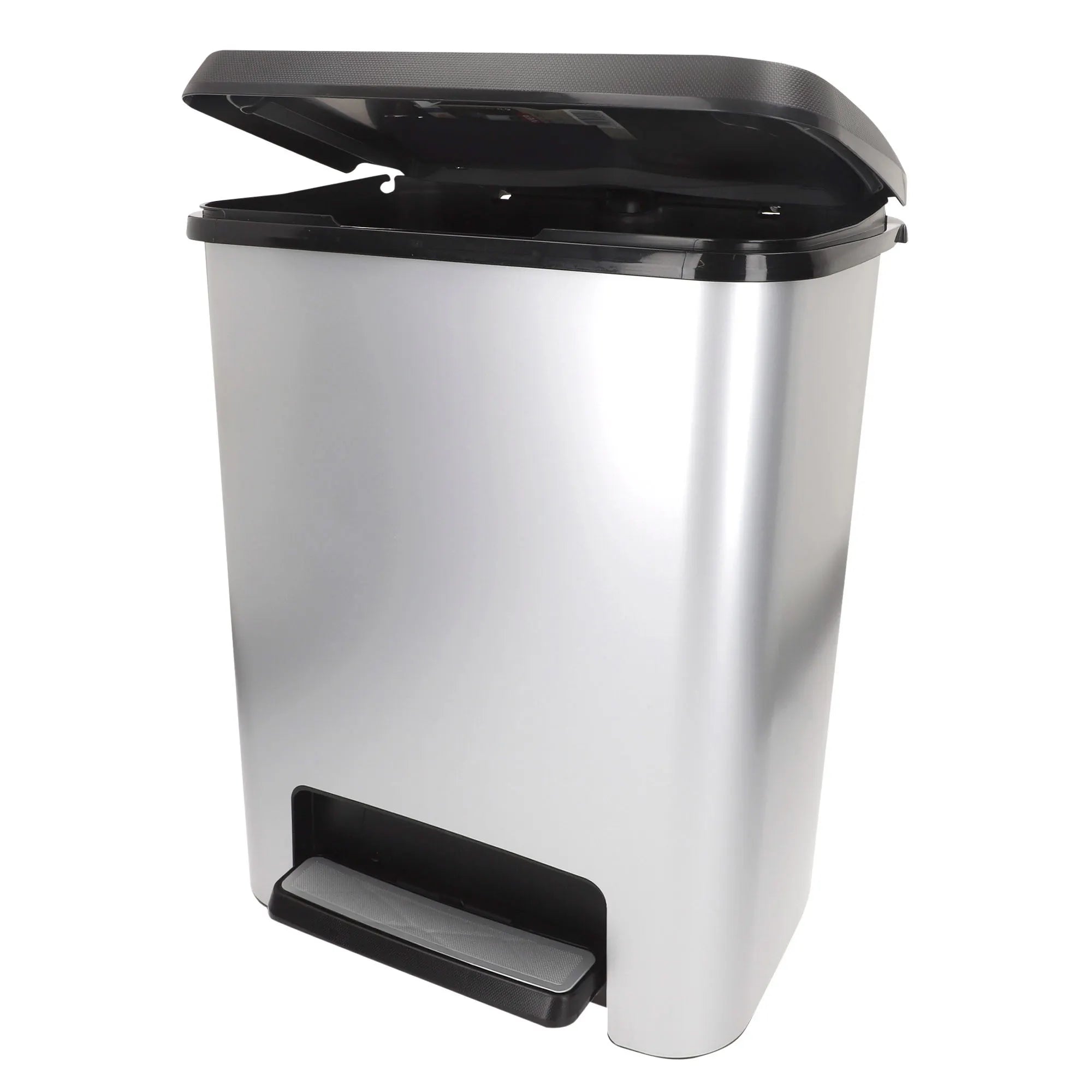Curver - Cubo de basura Compatta 25L gris, diseño compacto y ancho, ideal para cocinas pequeñas o baños, soporte para bolsas, base extraíble fácil de limpiar, pedal removible para apertura higiénica, medidas 38x28x43 cm