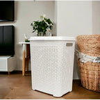 Cesta de la ropa Pongo todo Cesto Mimbre plástico para la Colada efecto Rattan (Blanco) COSHANO