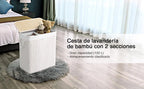 SONGMICS Cesta de lavandería con tapa, 2 compartimentos, de bambú, con bolsa extraíble lavable, bolsa extraíble, asas de algodón, 100 l, para colada, dormitorio, Blanco/Gris/Natural/Negro