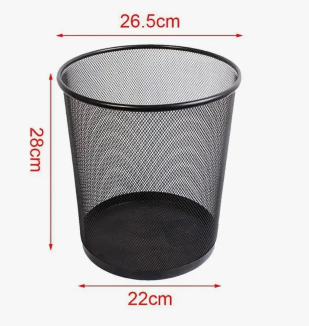 Papelera de Malla Metálica Negra – 26 x 23 cm – Papelera de Reciclaje para Oficina, Casa, Dormitorio, Escuela de Metal – Cesta de Basura para Escritorio, Mesa, Mueble.
