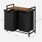 VASAGLE Cesta para la ropa sucia, 2 compartimentos, con 2 bolsas de tela Oxford extraíbles, marco de metal, 2 x 46 litros, 73 x 33 x 72 cm, Marrón Rústico y Negro/Blanco y Gris Claro/Marrón Rústico y Gris/Negro Tinta Gri