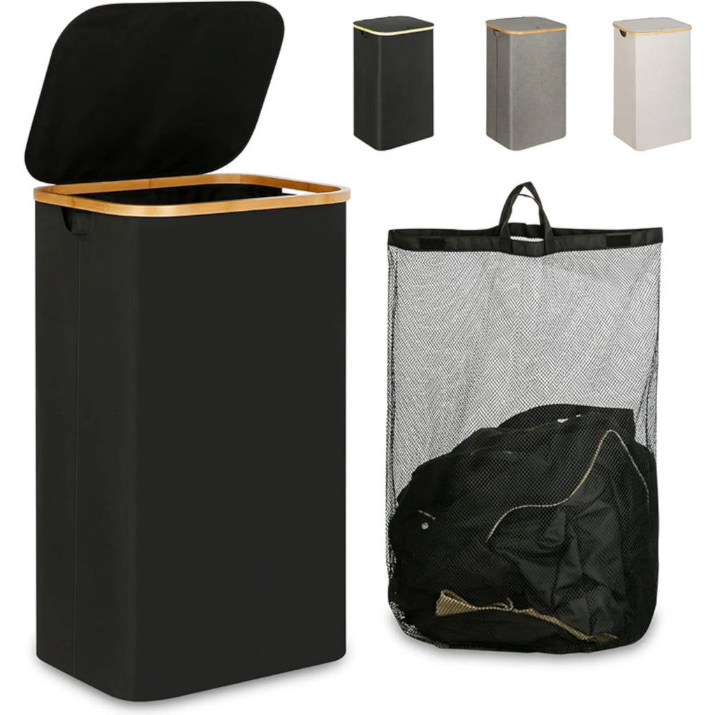 Cesto de Ropa Sucia de Bambú con Tapa y Asas: 72L o 100 L, 2 Clasificaciones, Plegable, Bolsa Interior Lavable a Máquina - Solución Elegante y Práctica para la Lavandería en tu Dormitorio ,Cubo Ropa Sucia. (CUBO002 1999