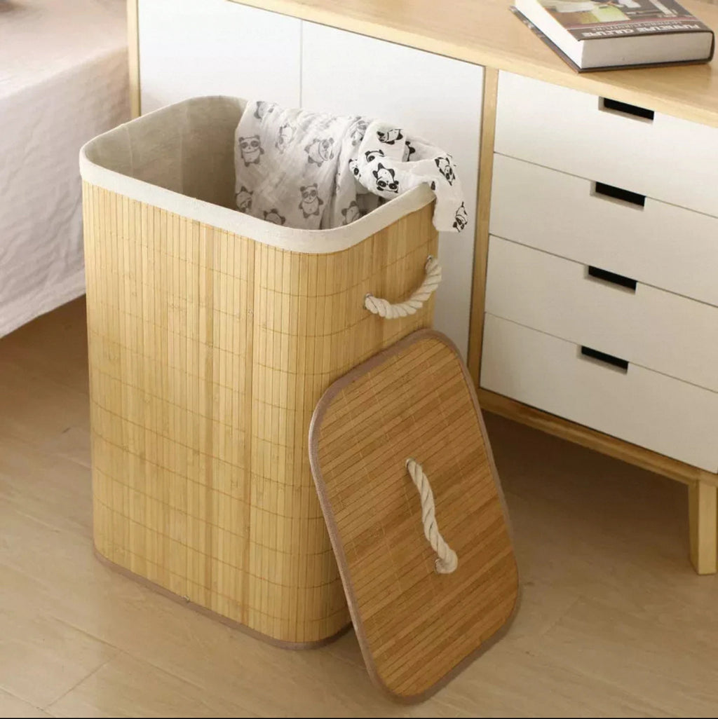 Cesto para Ropa Sucia Plegable de Bambú con Tapa Asas y Bolsa Extraíble Grande Organizador Ecológico y Resistente para Dormitorios y Lavandería