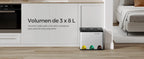SONGMICS - Papelera de cocina, 3 x 8 L, con tapas, basura triple de acero para pequeñas familias, pedales y cuartos, fácil de limpiar, Plata y Negro/Blanco Crema y Marrón/Blanco Crema y Marrón/Negro/Blanco y Gris