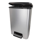 Curver - Cubo de basura Compatta 25L gris, diseño compacto y ancho, ideal para cocinas pequeñas o baños, soporte para bolsas, base extraíble fácil de limpiar, pedal removible para apertura higiénica, medidas 38x28x43 cm