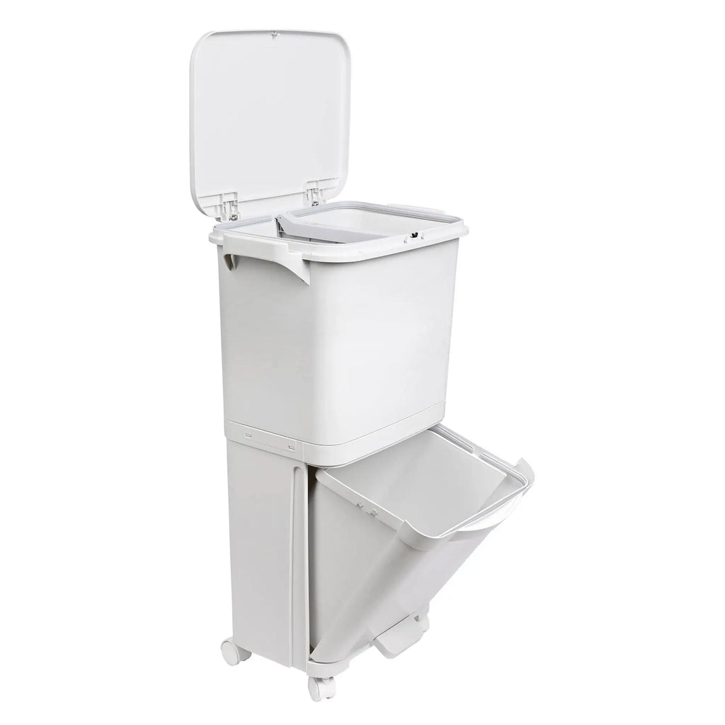 Papelera de reciclaje de clasificación selectiva con pedal, ruedas y asa de doble compartimentos de 38L (24L + 14L) o 42L (24L + 4L + 14L)