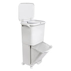 Papelera de reciclaje de clasificación selectiva con pedal, ruedas y asa de doble compartimentos de 38L (24L + 14L) o 42L (24L + 4L + 14L)