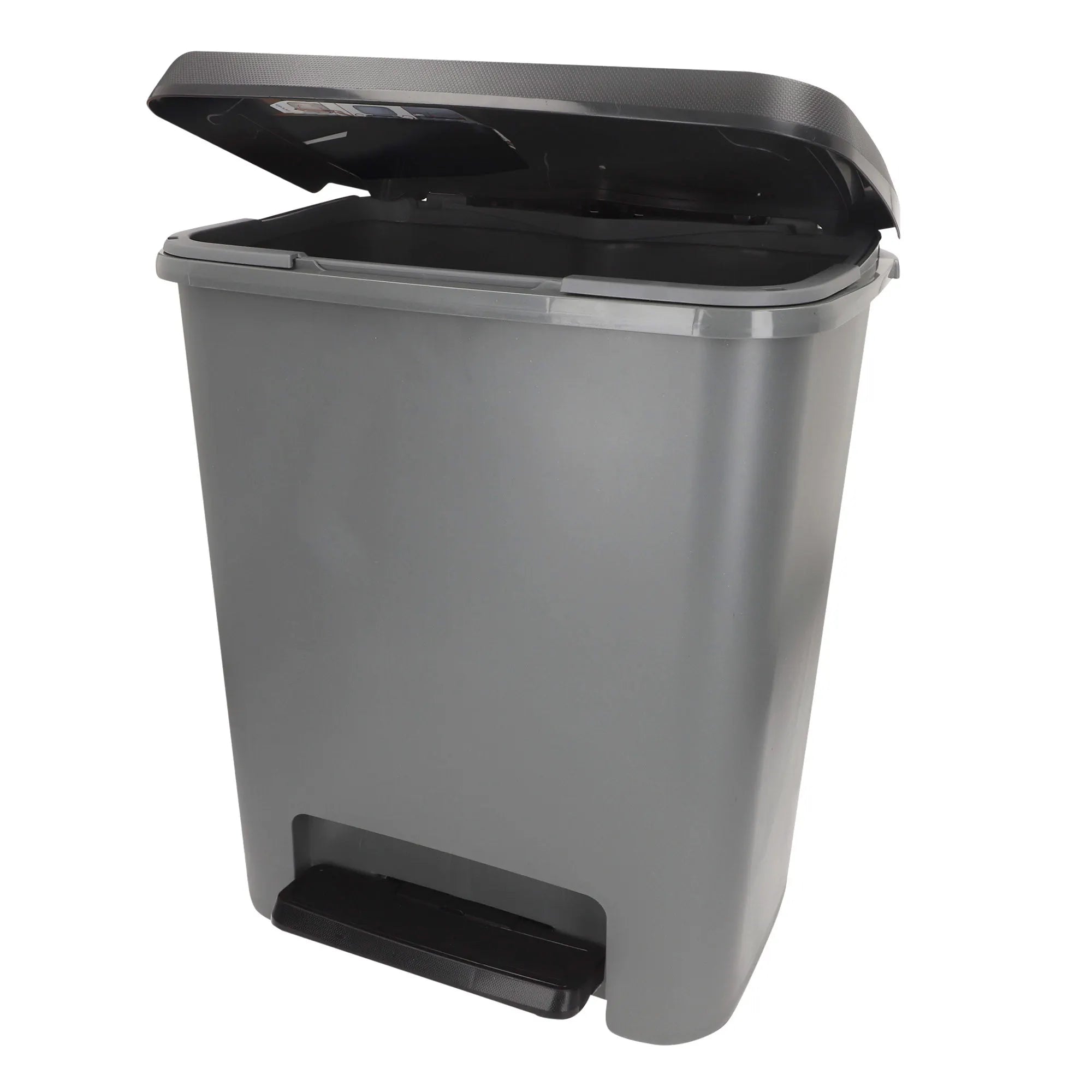 Curver - Cubo de basura Compatta 25L gris, diseño compacto y ancho, ideal para cocinas pequeñas o baños, soporte para bolsas, base extraíble fácil de limpiar, pedal removible para apertura higiénica, medidas 38x28x43 cm