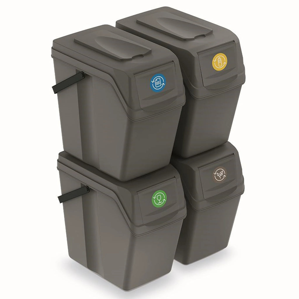 Juego de 4 cubos de reciclaje 100L PROSPERPLAST Sortibox de plastico en color gris