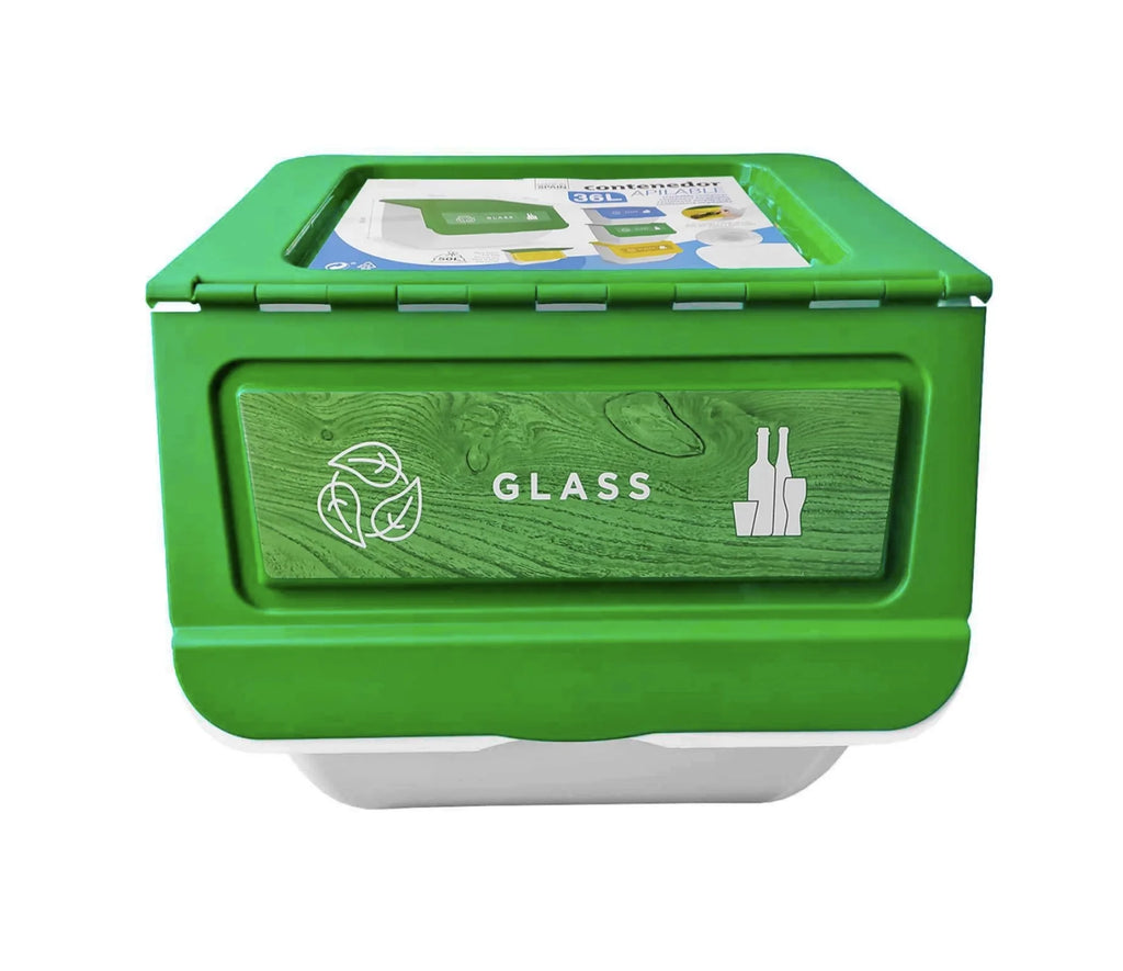 Cubo de Basura de Reciclaje - Pack 3 Cubos Apilables de Cocina con Ruedas - Capacidad 36 L - Ideal para Reciclar (Plástico - Papel - Vidrio)