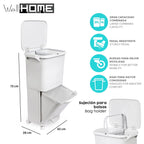 Papelera de reciclaje de clasificación selectiva con pedal, ruedas y asa de doble compartimentos de 38L (24L + 14L) o 42L (24L + 4L + 14L)