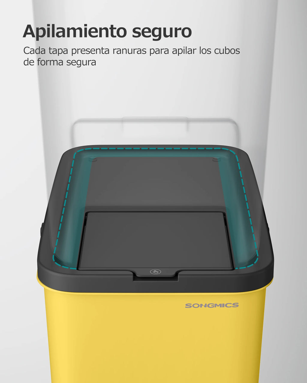 SONGMICS Cubo de Basura, Juego de 4 Cubos Apilables, 20 L Cada, Sistema de Separación Residuos, Tapas Apertura a Presión, con Pegatinas, Cubo de Almacenaje, Amarillo, Azul, Beige y Verde