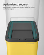 SONGMICS Cubo de Basura, Juego de 4 Cubos Apilables, 20 L Cada, Sistema de Separación Residuos, Tapas Apertura a Presión, con Pegatinas, Cubo de Almacenaje, Amarillo, Azul, Beige y Verde