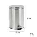 Papelera baño metal plateada, cubo de basura de 3L, 5L, 7L y 12L con pedal de acero inoxidable, papelera moderna de metal para baño con cubo interior de plástico.