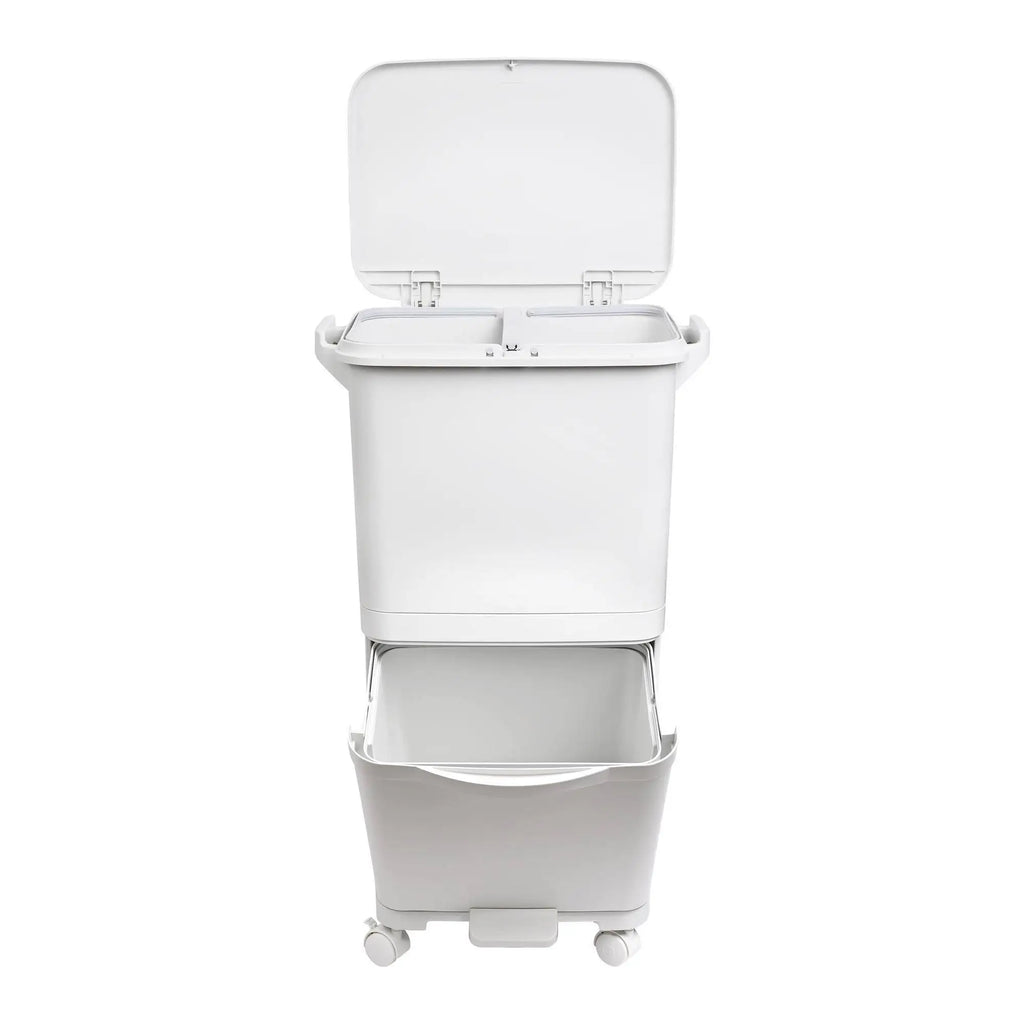 Papelera de reciclaje de clasificación selectiva con pedal, ruedas y asa de doble compartimentos de 38L (24L + 14L) o 42L (24L + 4L + 14L)