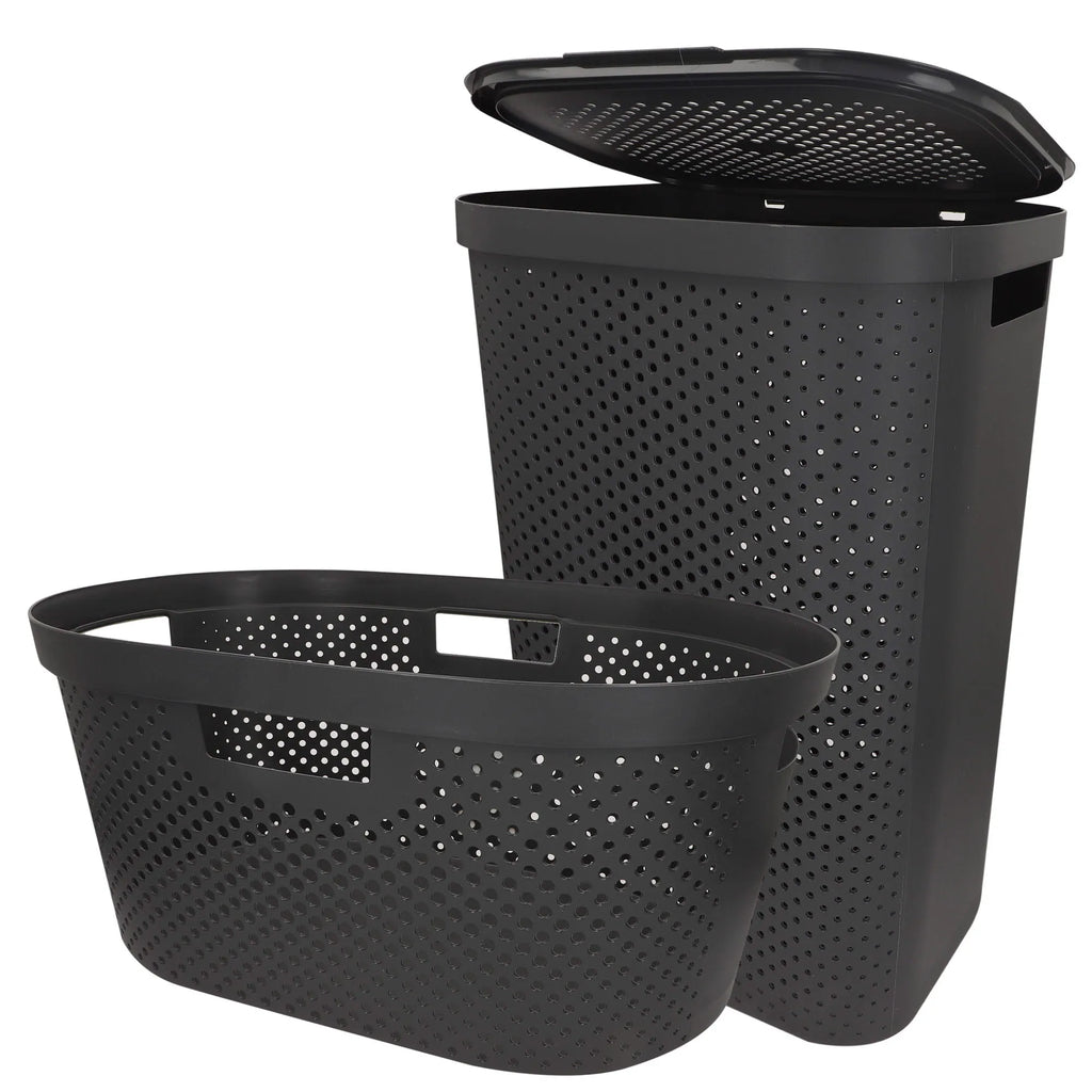 Curver - Cesto de ropa sucia multiusos, marrón, blanco o gris, asas laterales, resistente al agua y fácil de limpiar, plástico reciclado, cesta colada, diseño moderno y elegante, accesorios de hogar, limpieza y orden