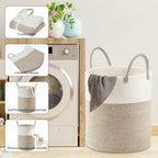 Cesta de Ropa Sucia de Cuerda de Algodón 58L | Cesto de Lavandería Plegable con Asas Reforzadas | Canasta Organizadora para Mantas, Juguetes y Dormitorio (38 × 50 cm)