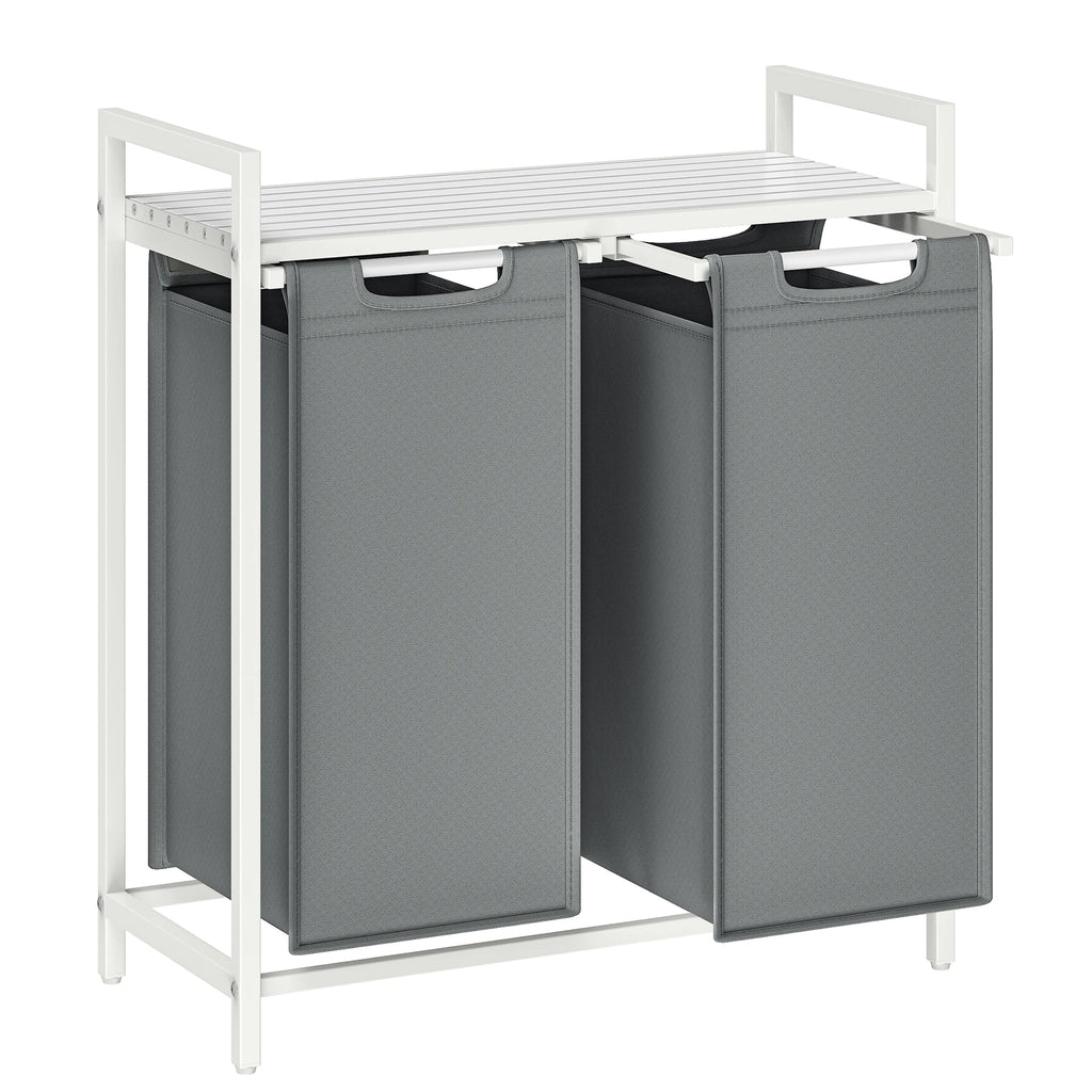 VASAGLE Cesta para la ropa sucia, 2 compartimentos, con 2 bolsas de tela Oxford extraíbles, marco de metal, 2 x 46 litros, 73 x 33 x 72 cm, Marrón Rústico y Negro/Blanco y Gris Claro/Marrón Rústico y Gris/Negro Tinta Gri