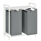 VASAGLE Cesta para la ropa sucia, 2 compartimentos, con 2 bolsas de tela Oxford extraíbles, marco de metal, 2 x 46 litros, 73 x 33 x 72 cm, Marrón Rústico y Negro/Blanco y Gris Claro/Marrón Rústico y Gris/Negro Tinta Gri