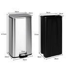 T-lovendo - Cubo de Basura para Cocina 30L | Pedal de Acero Inoxidable | Cierre Suave | Cubo Interior