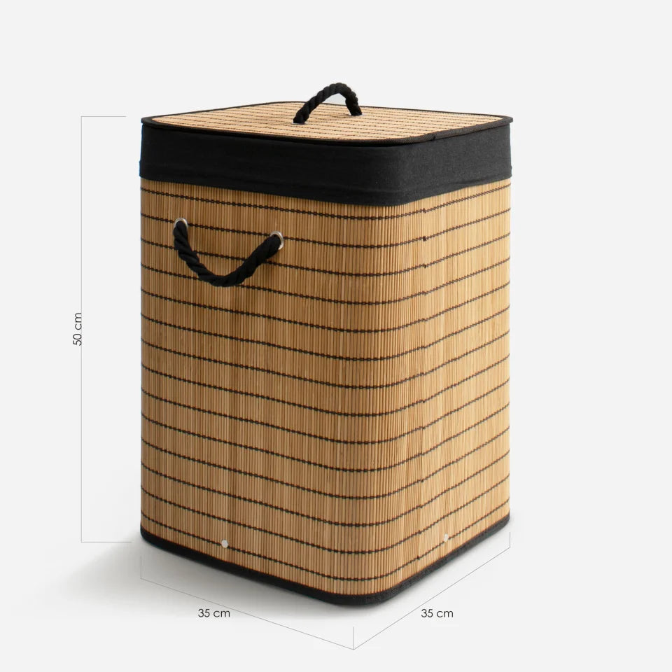 Cesto de Bambú con Tapa para la Ropa Sucia Compartimento Cubo Colada Lavanderia Plegable con Asa de Cuerda Cesta de Almacenamiento Organizador Cubierta Bolsa Extraíble Laundry Basket
