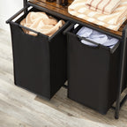 VASAGLE Cesta para la ropa sucia, 2 compartimentos, con 2 bolsas de tela Oxford extraíbles, marco de metal, 2 x 46 litros, 73 x 33 x 72 cm, Marrón Rústico y Negro/Blanco y Gris Claro/Marrón Rústico y Gris/Negro Tinta Gri