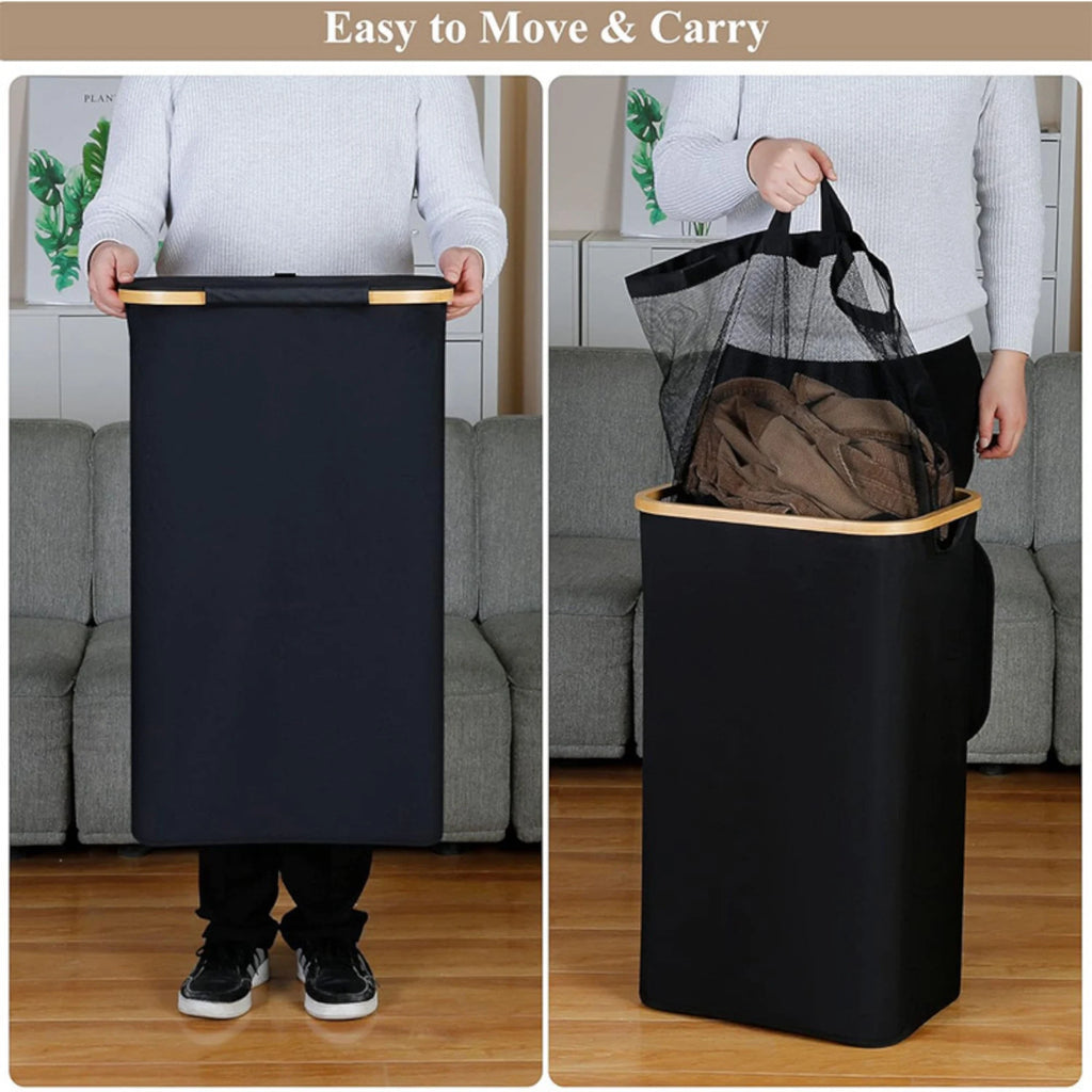 Cesto de Ropa Sucia de Bambú con Tapa y Asas: 72L o 100 L, 2 Clasificaciones, Plegable, Bolsa Interior Lavable a Máquina - Solución Elegante y Práctica para la Lavandería en tu Dormitorio ,Cubo Ropa Sucia. (CUBO002 1999