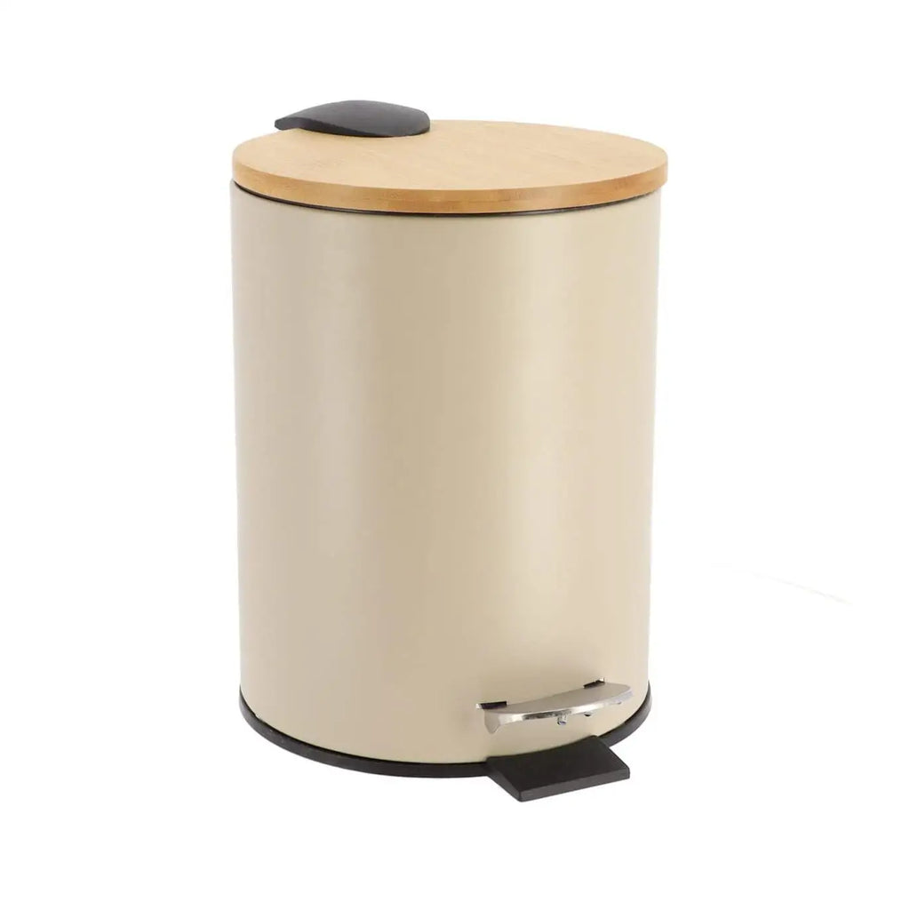 Cubo de basura Metal Con Tapa Bambú Caída Amortiguada 3 L, Papelera con pedal pequeño para Baño - Tendance