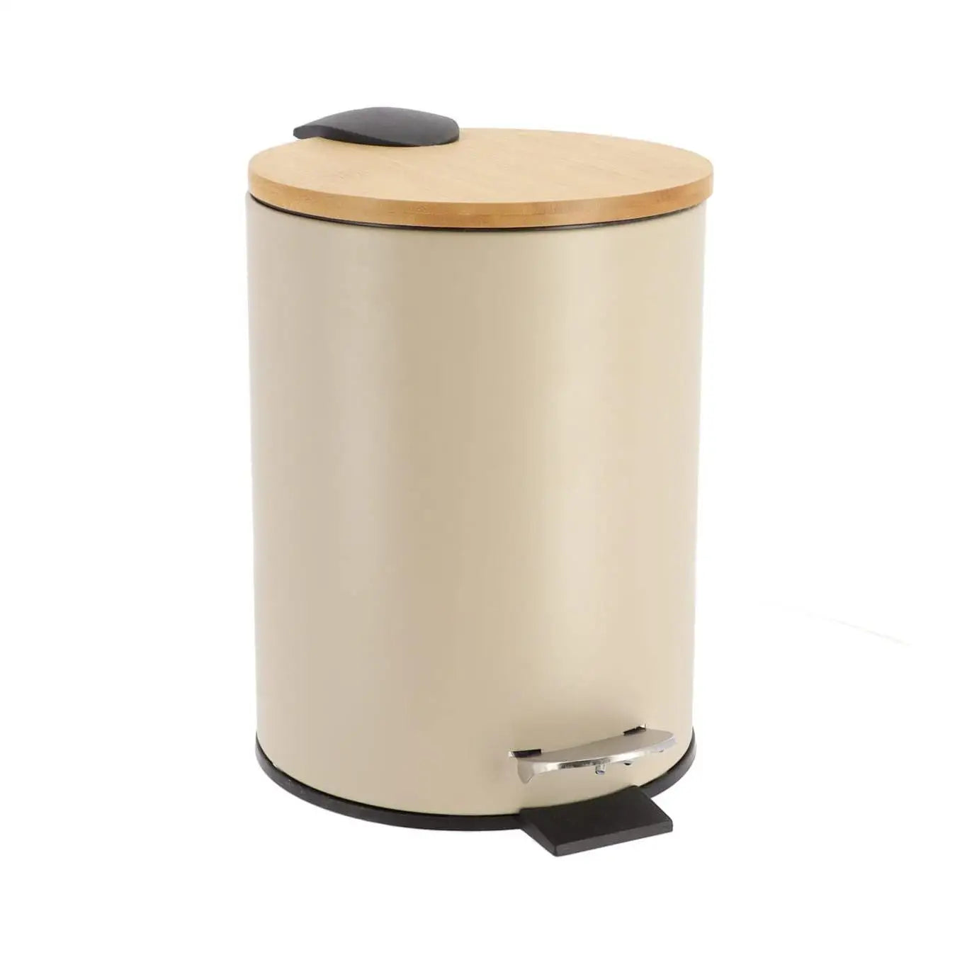 Cubo de basura Metal Con Tapa Bambú Caída Amortiguada 3 L, Papelera con pedal pequeño para Baño - Tendance