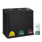 SONGMICS - Papelera de cocina, 3 x 8 L, con tapas, basura triple de acero para pequeñas familias, pedales y cuartos, fácil de limpiar, Plata y Negro/Blanco Crema y Marrón/Blanco Crema y Marrón/Negro/Blanco y Gris