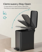 SONGMICS Cubo de Baño, Cubo Basura Pequeño de 5 L con Tapa, Cubo de Inodoro con Pedal, Delgada para Espacios Pequeños, Acero, Cierre Suave, Negro/Blanco/Plata