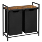 VASAGLE Cesta para la ropa sucia, 2 compartimentos, con 2 bolsas de tela Oxford extraíbles, marco de metal, 2 x 46 litros, 73 x 33 x 72 cm, Marrón Rústico y Negro/Blanco y Gris Claro/Marrón Rústico y Gris/Negro Tinta Gri