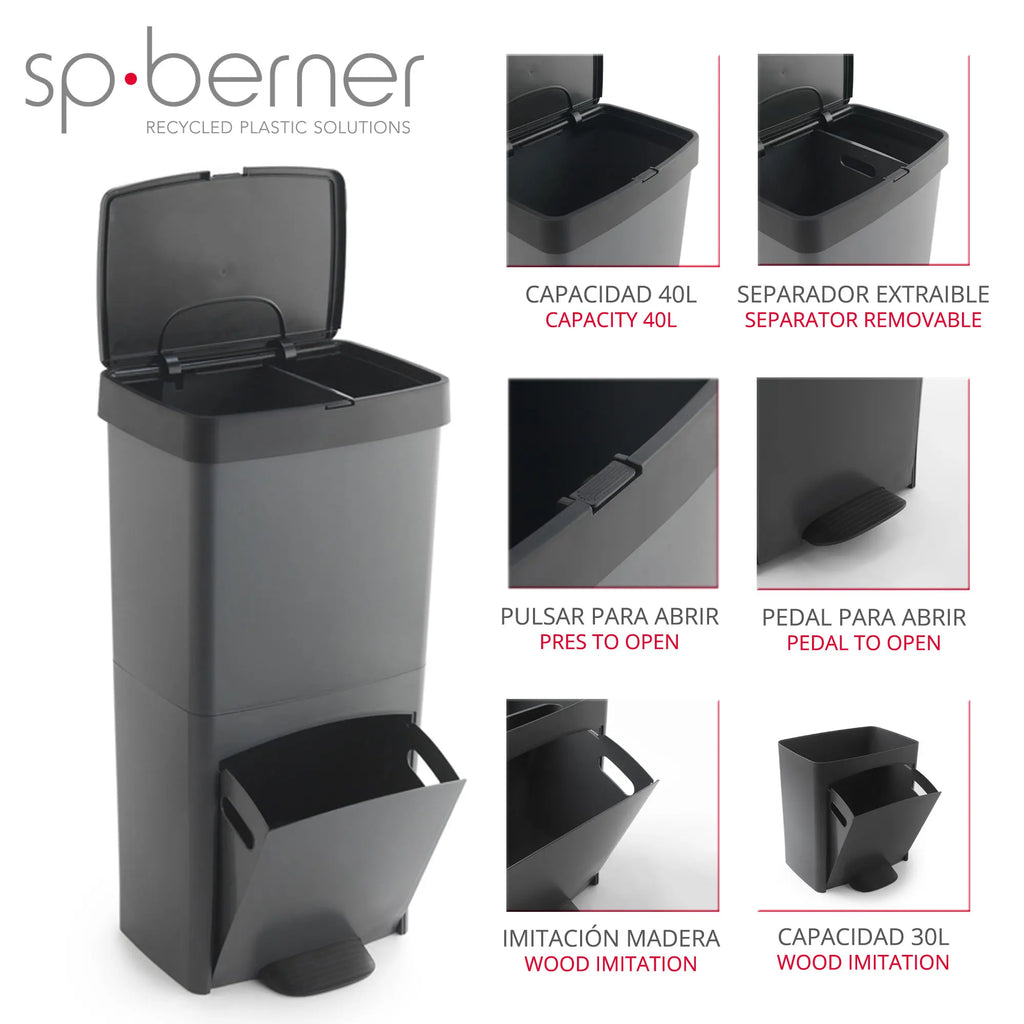 Cubo de Basura de Reciclaje Wellhome 70L Plástico 2 Aperturas