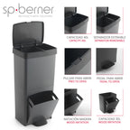 Cubo de Basura de Reciclaje Wellhome 70L Plástico 2 Aperturas