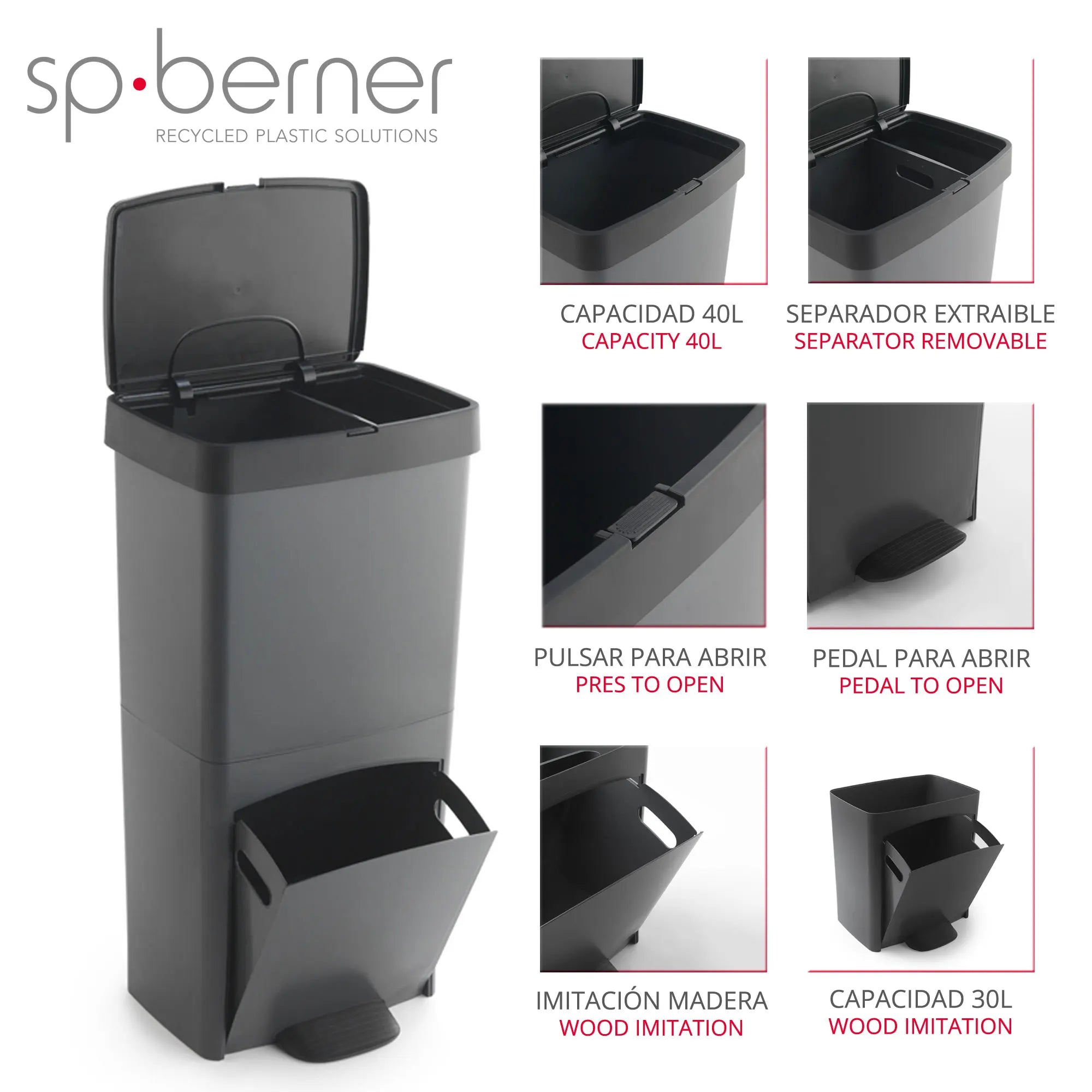 Cubo de Basura de Reciclaje Wellhome 70L Plástico 2 Aperturas