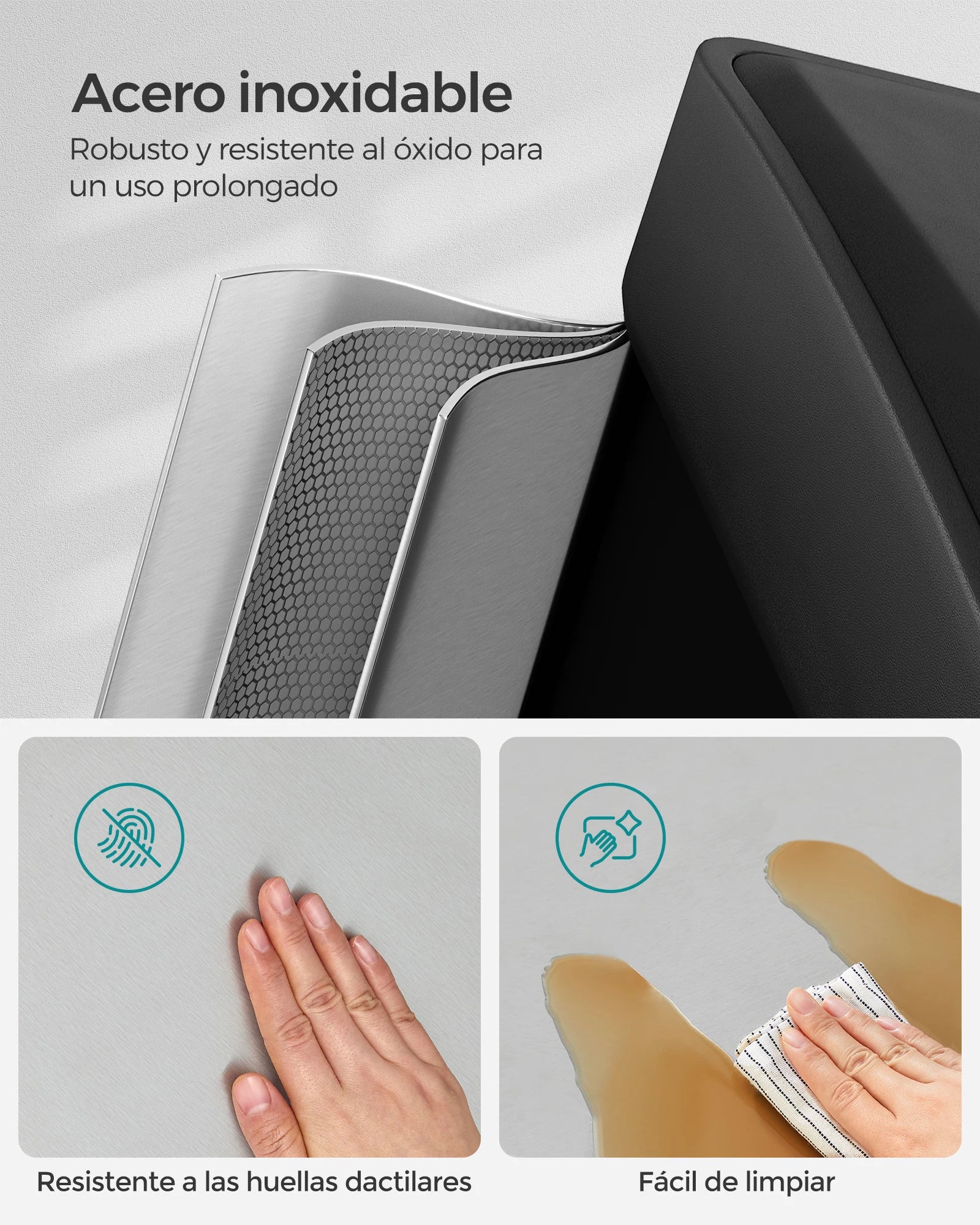 SONGMICS - Papelera de cocina, 3 x 8 L, con tapas, basura triple de acero para pequeñas familias, pedales y cuartos, fácil de limpiar, Plata y Negro/Blanco Crema y Marrón/Blanco Crema y Marrón/Negro/Blanco y Gris