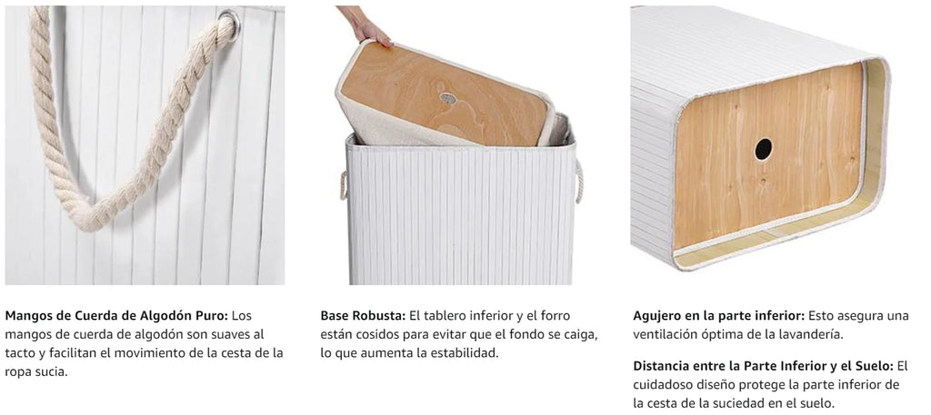 SONGMICS Cesta de lavandería con tapa, 2 compartimentos, de bambú, con bolsa extraíble lavable, bolsa extraíble, asas de algodón, 100 l, para colada, dormitorio, Blanco/Gris/Natural/Negro