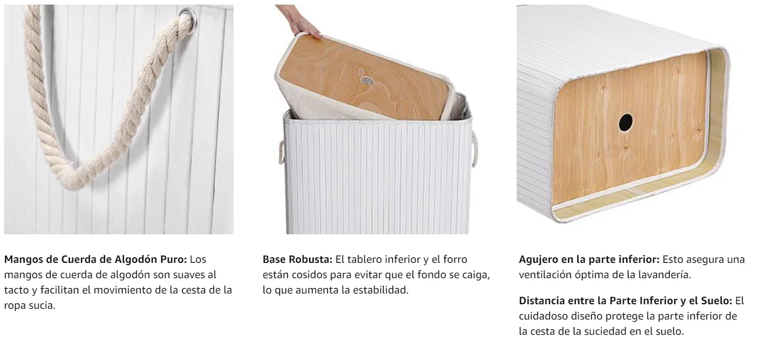 SONGMICS Cesta de lavandería con tapa, 2 compartimentos, de bambú, con bolsa extraíble lavable, bolsa extraíble, asas de algodón, 100 l, para colada, dormitorio, Blanco/Gris/Natural/Negro