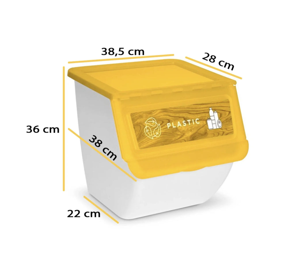 Cubo de Basura de Reciclaje - Pack 3 Cubos Apilables de Cocina con Ruedas - Capacidad 36 L - Ideal para Reciclar (Plástico - Papel - Vidrio)