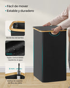 SONGMICS Cesto de Ropa Sucia con Tapa, Gran Cesta Colada de 2 Secciones, 130 L/65 L, Forro de Malla Extraíble, Tejido Oxford, Asas Bambú, Plegable, 52 x 38,5 x 70,5 cm/42 x 22,5 x 70,5 cm, Negro Tinta/Gris Paloma/Blanco Cre