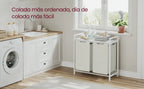 VASAGLE Cesta para la ropa sucia, 2 compartimentos, con 2 bolsas de tela Oxford extraíbles, marco de metal, 2 x 46 litros, 73 x 33 x 72 cm, Marrón Rústico y Negro/Blanco y Gris Claro/Marrón Rústico y Gris/Negro Tinta Gri