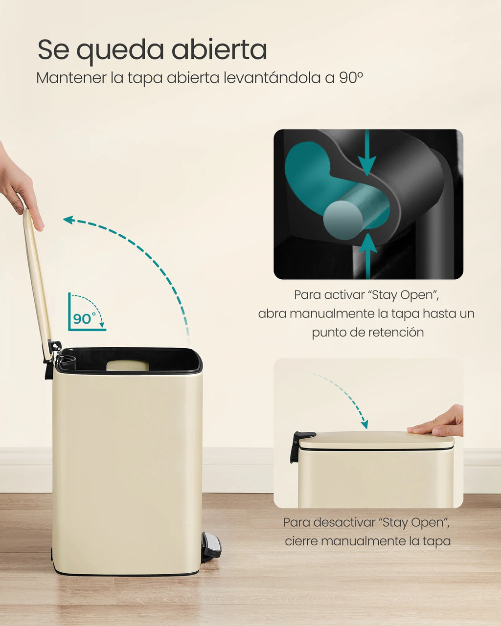 SONGMICS Cubo de Basura, Cubo de Basura de 20/30 L, Cubo de Basura de Cocina de Acero Inoxidable, con Cubo Interior, Cierre Suave y Permanece Abierto, Beige Arena/Negro Tinta/Plata Metálico/Azul Medianoche/Blanco Nube