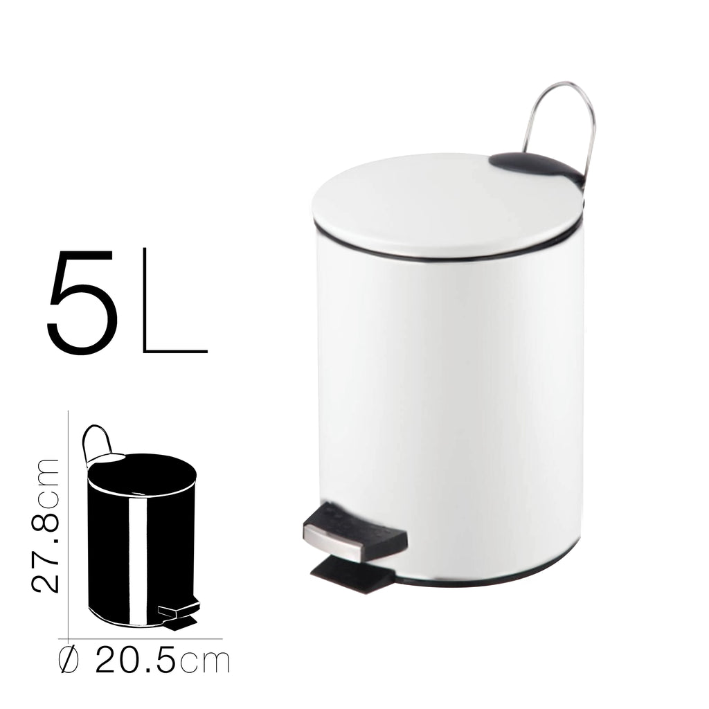 Papelera baño metal plateada, cubo de basura de 3L, 5L, 7L y 12L con pedal de acero inoxidable, papelera moderna de metal para baño con cubo interior de plástico.
