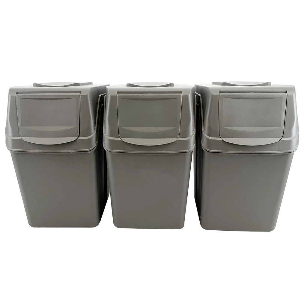 Prosperplast Juego de 3 Cubos de Reciclaje 75 Litros Gris | Ahorro de Espacio