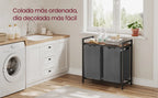 VASAGLE Cesta para la ropa sucia, 2 compartimentos, con 2 bolsas de tela Oxford extraíbles, marco de metal, 2 x 46 litros, 73 x 33 x 72 cm, Marrón Rústico y Negro/Blanco y Gris Claro/Marrón Rústico y Gris/Negro Tinta Gri