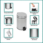 GREATOYAR Papelera Metal, Cubo de Basura con Pedal, Cubo de Basura de Acero Inocidable, Cubo de Basura con Reposapiés Antideslizante para Cocina, Baño, Oficina, 3 / 5 Litro