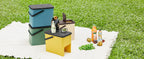 SONGMICS Cubo de Basura, Juego de 4 Cubos Apilables, 20 L Cada, Sistema de Separación Residuos, Tapas Apertura a Presión, con Pegatinas, Cubo de Almacenaje, Amarillo, Azul, Beige y Verde